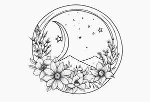 Étoile lune fleur avec prénoms Timoté Valentin Clémentine tattoo idea