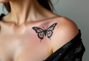 Black fine-line coordinates with a tiny red heart on the collarbone mark where your love began. tattoo idea