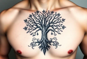 Detailed tree of life tree with designs around it tattoo idea