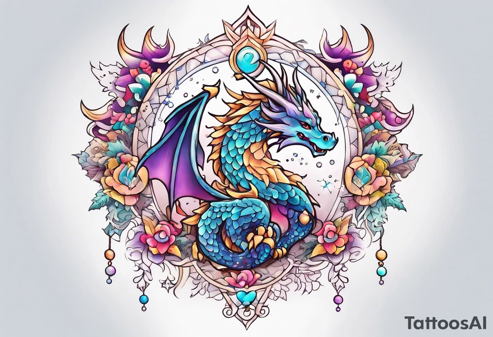 Constellation, kawaii dragon, snowflake tattoo idea