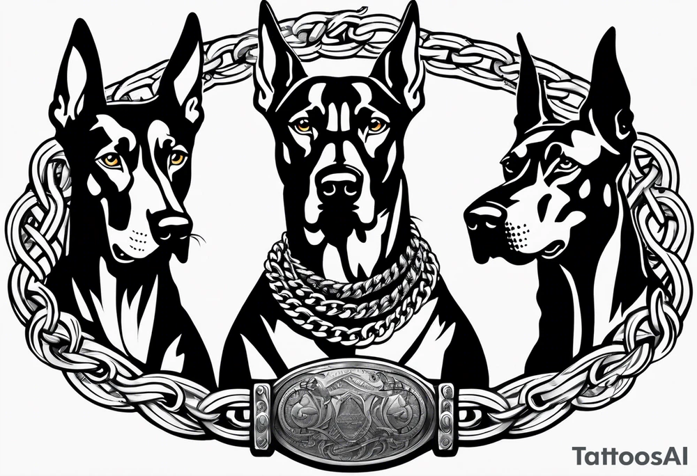the chain is stretched, there are three angry barking Dobermans in it tattoo idea