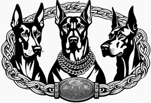 the chain is stretched, there are three angry barking Dobermans in it tattoo idea