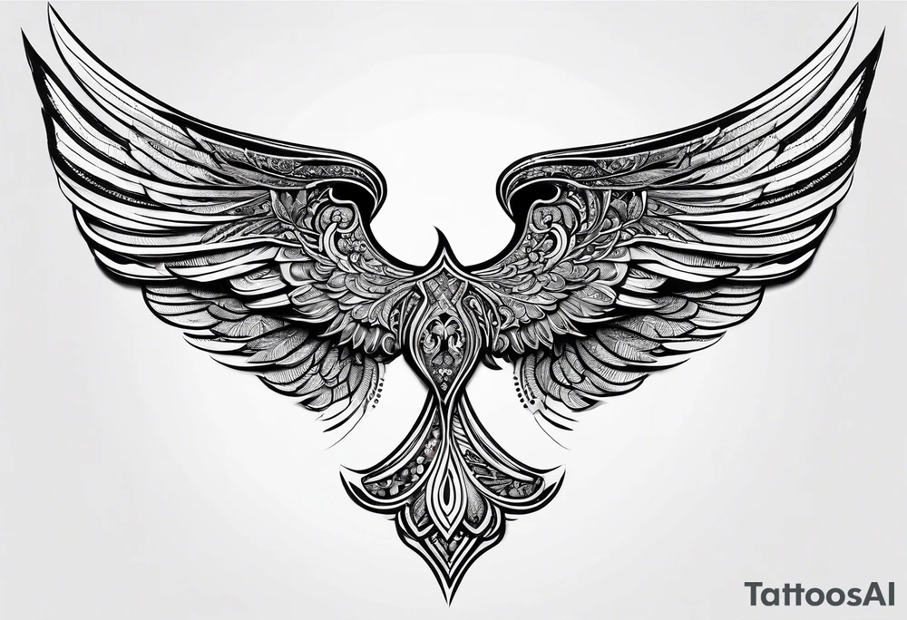 words in arabic calligraph in shape of angel wing tattoo idea