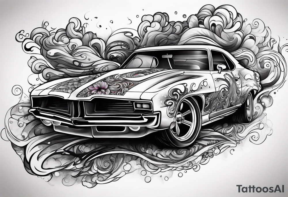 Drifting trippy car tattoo idea