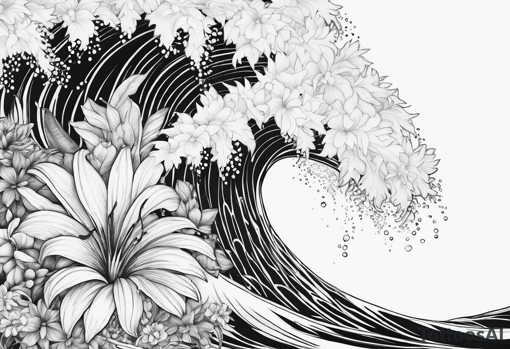 wave,, flower, palm, sea animal tattoo idea