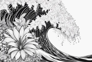 wave,, flower, palm, sea animal tattoo idea