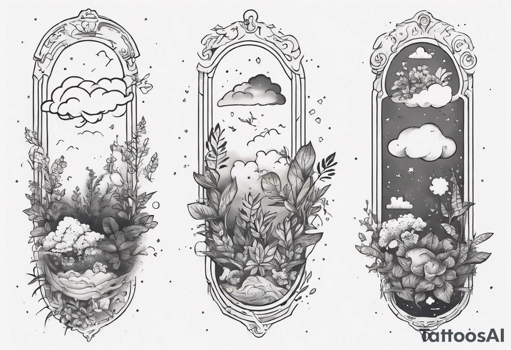 a forearm tattoo with a cloud with little plants and underneath it the date 12.08.05 tattoo idea
