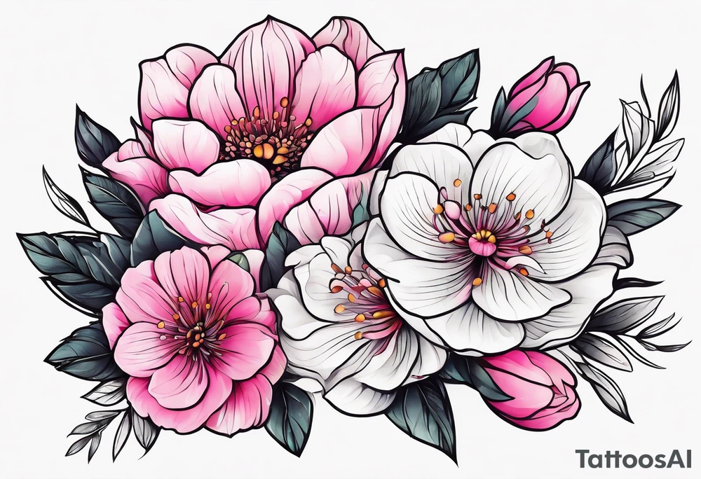 Pink flowers hand tattoo tattoo idea
