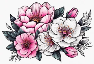Pink flowers hand tattoo tattoo idea