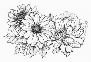 cosmos, chrysanthemums,and narcissus flowers tattoo idea