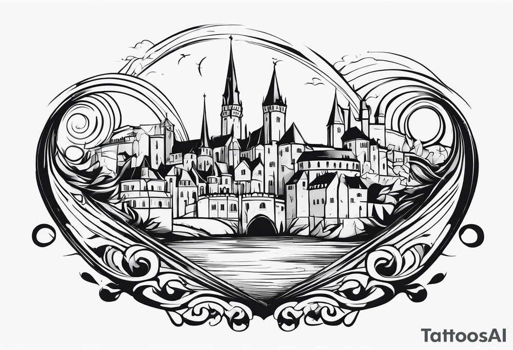 medieval city swirl
 vector tattoo idea