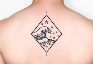A powerful wave with stars inside of a elongated diamond tattoo idea