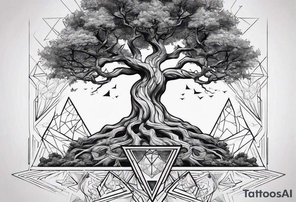 Yggdrasil tree with triangles set behind
No leaves on the tree tattoo idea