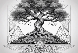 Yggdrasil tree with triangles set behind
No leaves on the tree tattoo idea