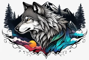 wolf mountain tattoo idea