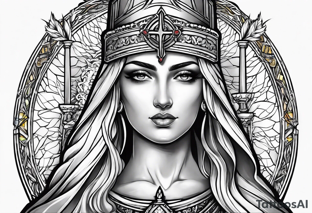 Female saint holding a chalice tattoo idea