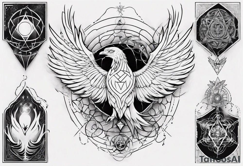 Sleeve for woman's arm sacred geometry Metatron's cube with phoenix tattoo idea