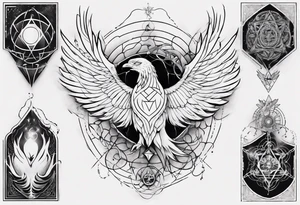 Sleeve for woman's arm sacred geometry Metatron's cube with phoenix tattoo idea