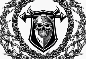 Valhalla sword shield axe barbed wire chain tattoo idea