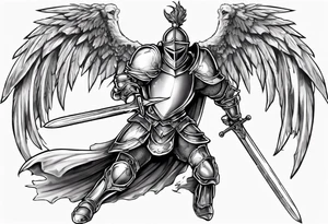 A Winged Paladin Knight in mid-air with his sword about to attack. tattoo idea
