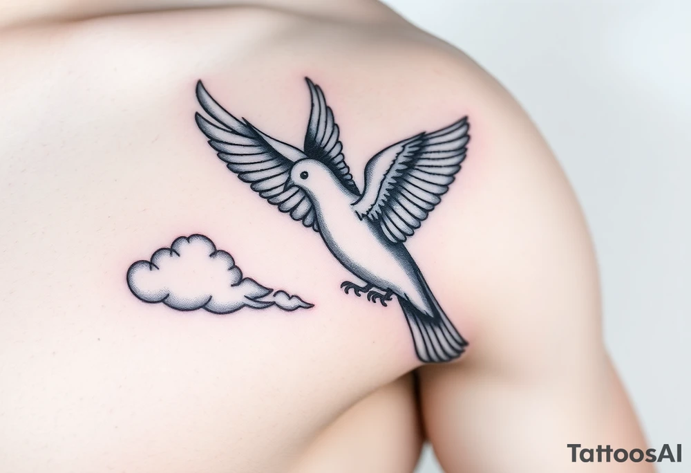 Dove and a blue jay, clouds, shining light to or from heaven tattoo idea