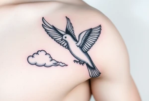Dove and a blue jay, clouds, shining light to or from heaven tattoo idea