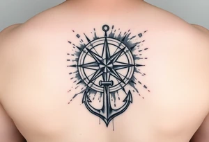 Compass rose with an anchor at the bottom and shattered 
Watercolor background tattoo idea