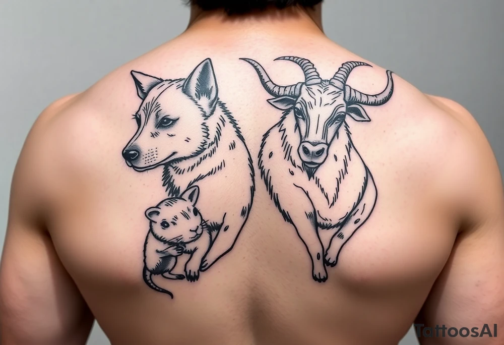 dog, rat, goat, and ox Japanese style tattoo idea