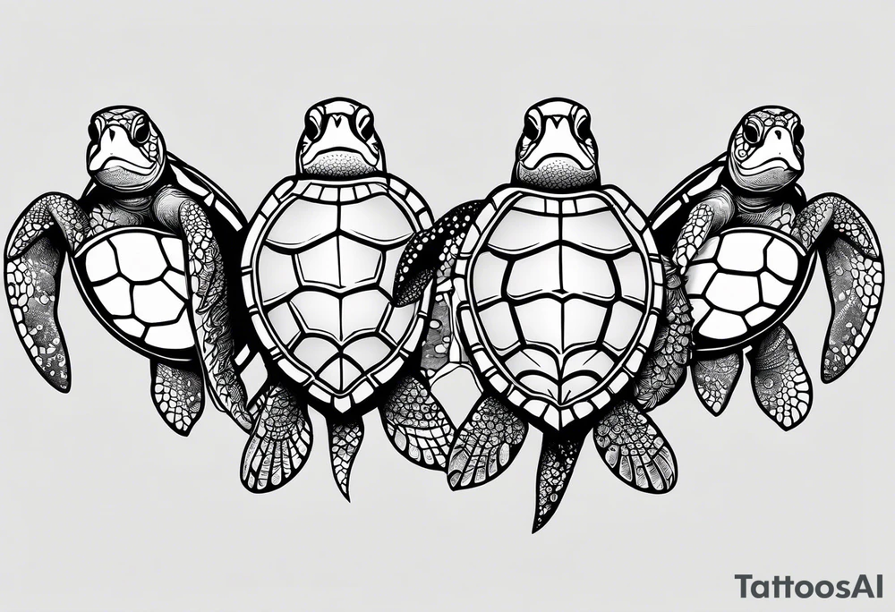 four sea turtles swimming in a row one holds tattoo idea