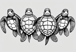 four sea turtles swimming in a row one holds tattoo idea