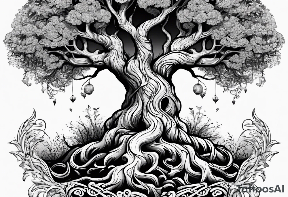 knurly yggdrasil with roots tattoo idea