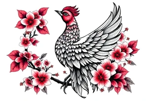 powerful majestic japanese phenix surrounded by marple leaf and cherry blossom tattoo idea