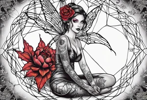 Fairy with bottom half of body wrapped up by spider web tattoo idea