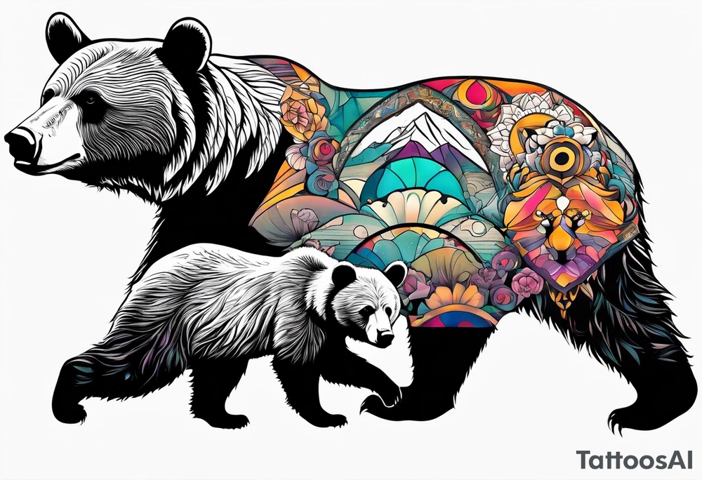 momma bear with 3 cubs tattoo idea