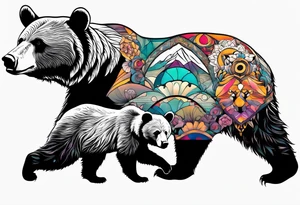 momma bear with 3 cubs tattoo idea
