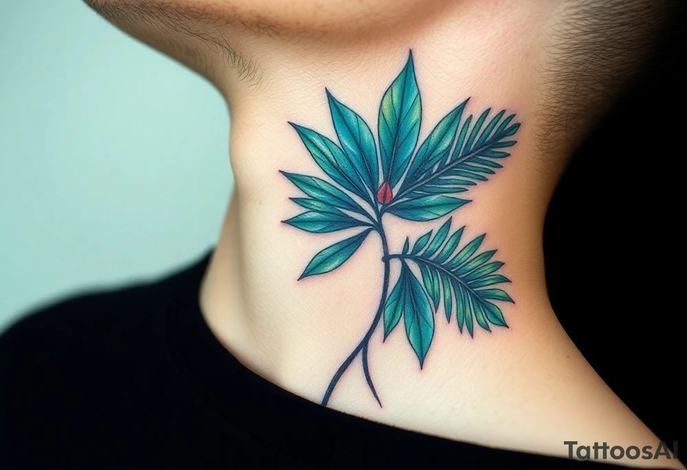 large palm leaves twisted side neck tattoo tattoo idea