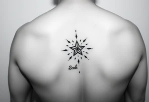 Beautiful and elegant star and dots hand tattoo with text on hand s tattoo idea