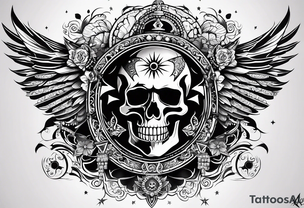 kali, goddess pirate, pachamama, valkrye, warrior, skull, lotus azul, wing, eagle, zenza resonance, stars tattoo idea