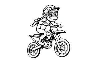 Cartoon monkey with helmet and goggles on a dirtbike doing a wheelie tattoo idea