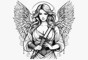 angel female with sword tattoo idea