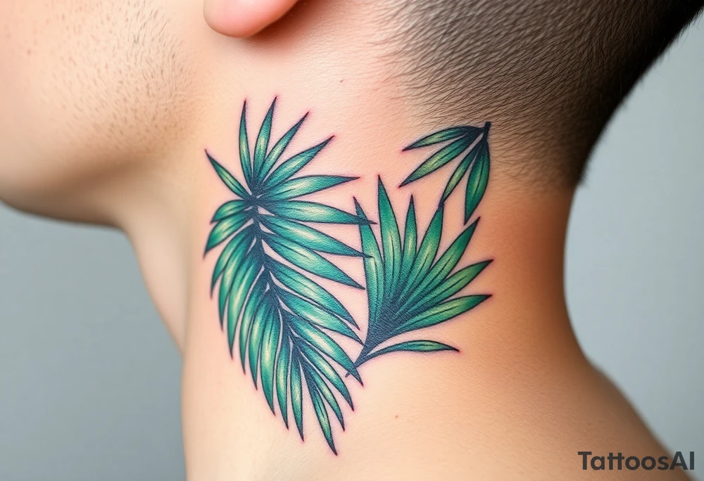 realistic large woven palm leaves tattoo idea
