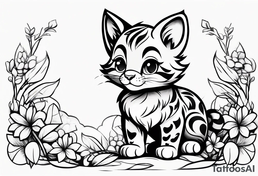 super cute cartoon wildcat cub tattoo idea