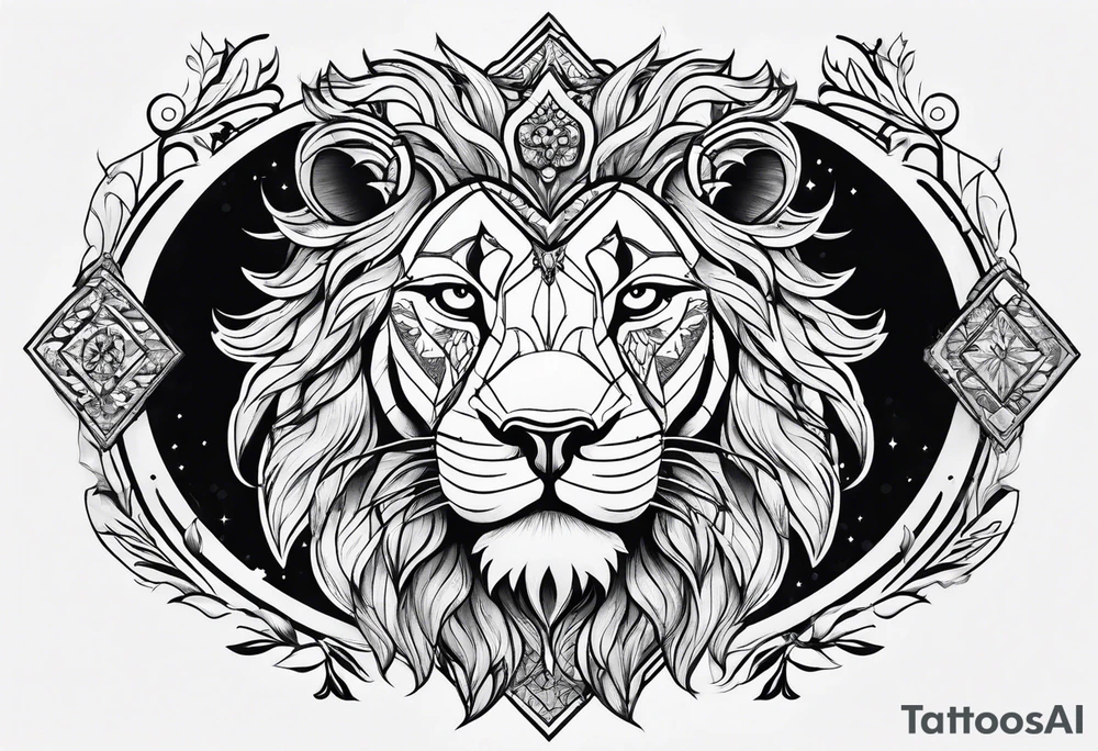 woman tattoo under the sign of a lion tattoo idea