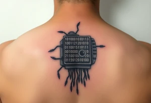 Bio-Mechanical internal computer, binary code, symbolism for 6 kids, 5 boys and youngest is a girl tattoo idea