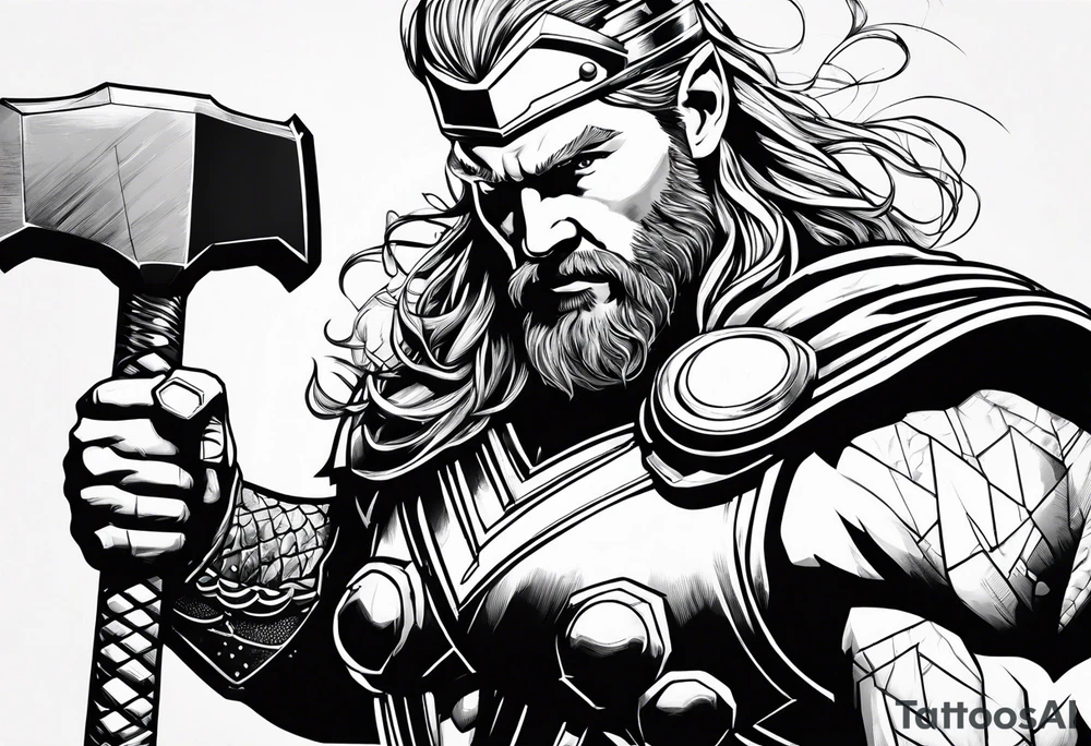 Thor mit Hammer in Aktion tattoo idea