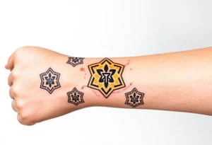 Good karma symbols inside honey combs repeated tattoo idea