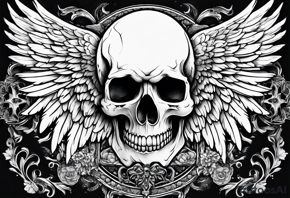 Angel wings with skull tattoo idea