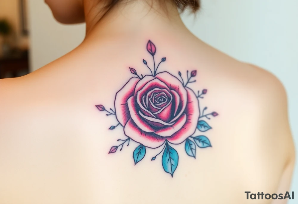 aquamarine color and rose color surrounded by lt. siam color tattoo idea
