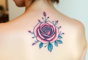 aquamarine color and rose color surrounded by lt. siam color tattoo idea