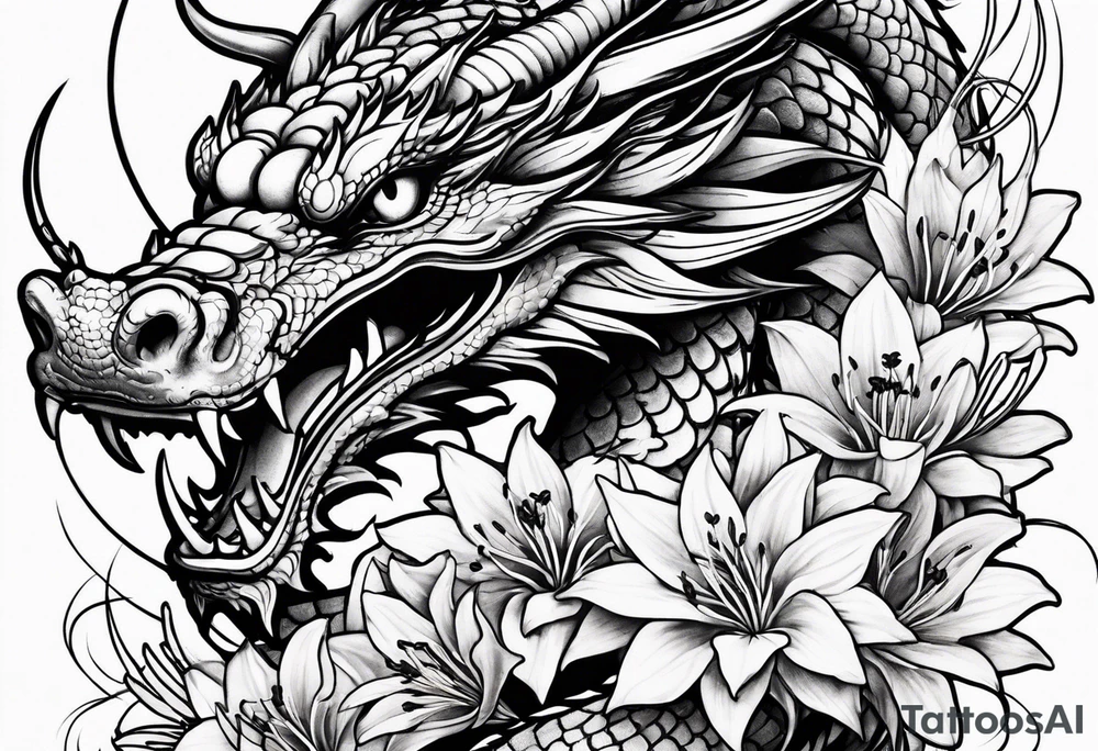 Dragon with Spider lilies surrounding it tattoo idea
